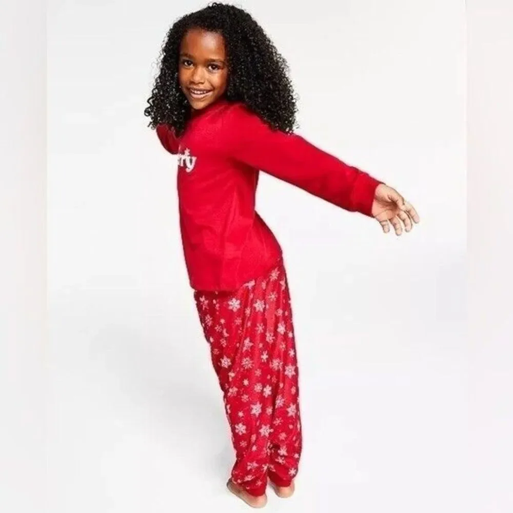 Family Pajamas Matching Kids Merry Snowflake Mix It holiday L(10-12)